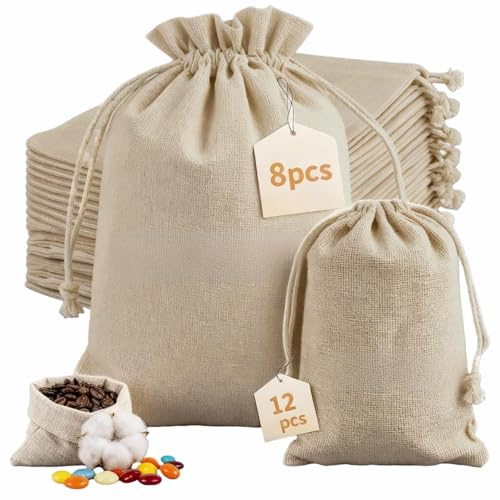 20 Stück Baumwollsäckchen Klein,2 Größen Stoffsäckchen mit zugband,Baumwoll Säckchen,Säckchen zum Befüllen Wiederverwendbar für DIY Adventskalender,Hochzeit,Cafés,Gewürze,Ungebleicht (10×15cm/15x20cm)