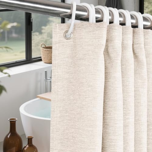 Ranjima linne texturerat duschdraperi 180 x 200 cm, vattentätt duschdraperier, tvättbart anti-bakteriellt tyg polyester badkar gardin, vattentätt tyg badrumsgardin för badrum