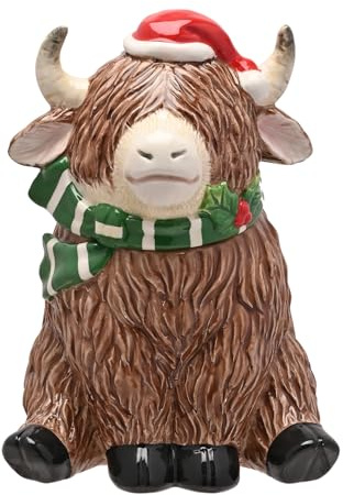 Widdop Christmas Highland Cow Treat Jar – Festive Ceramic Biscuit, Sweet & Cookie Storage Jar – Country Christmas Kitchen Decoration & Gift