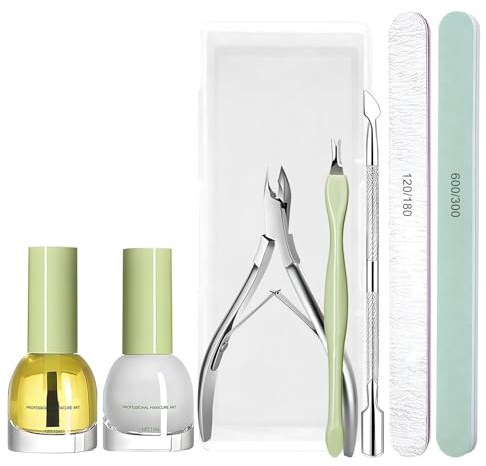 Huile Cuticules Ongles+Cuticule Ongle Remove+Kit de Dissolvant de Cuticules, Adoucit les Cticules, Elimine les Cellules Mortes, Nourrit les Ongles et Favorise leur Croissance Saine, 7 Pièces