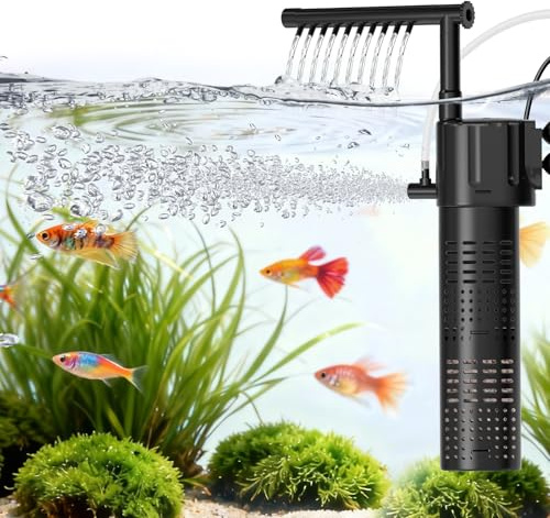 hygger Aquarium Filter Internal, 300L/H 5W Fish Tank Filter, Adjustable Quiet Power Filter with Rainfall Aeration for 15-55L Freshwater and Saltwater Aquariums