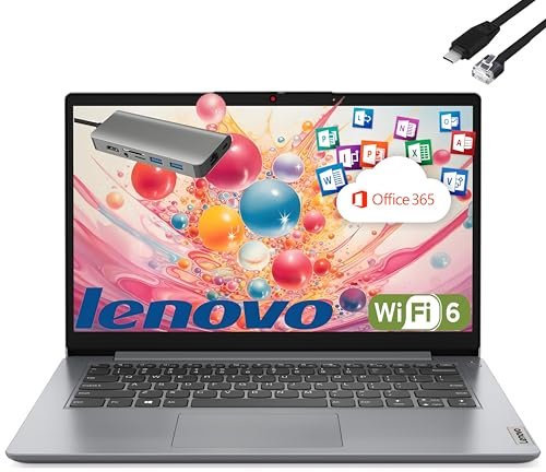 Lenovo IdeaPad Laptop con Microsoft Office for Students, CPU Intel ad alte prestazioni, 12 GB di RAM, 1 TB Cloud e 640 GB di archiviazione, lettore di schede SD, WiFi 6, Windows 11 S, hub 8 in 1, cavo