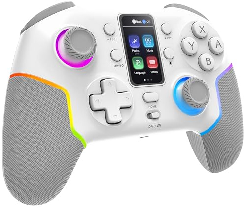 Mars Gaming MGP-V3, Gamepad Sans Fil ARGB, Triple Connexion Bluetooth 5.0/2.4GPRO / Câble, Écran LCD Couleur, Joysticks et Gâchettes Hall Effect, Switch|Switch 2|PC|Android|iOS 13.0+, Blanc