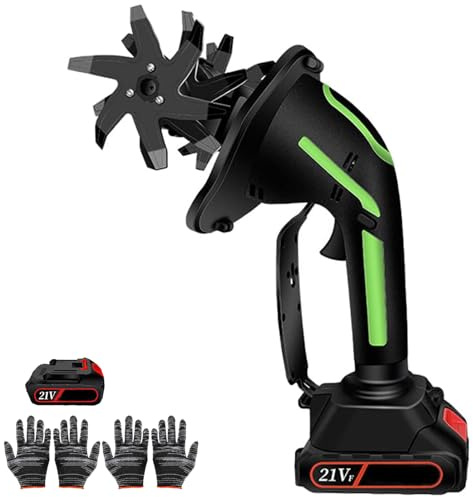 Motozappa Elettrica da Giardino, Mini Motozappa A Batteria da 21 V con 2 Batterie E Asta Lunga, profondità di Lavorazione di 10 Cm E Larghezza di Lavoro di 10 Cm Motozappa Elettrica per Giar 2Battery