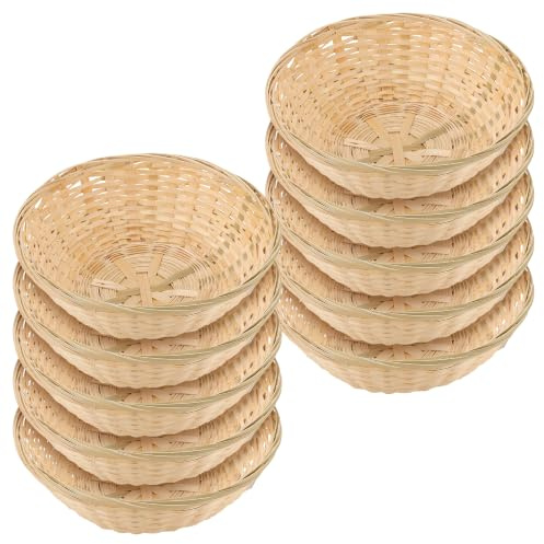 SOUJAP Bamboo Bread Basket, Small Round Wicker Baskets for Food Storage, 23x7cm, 10 Pack