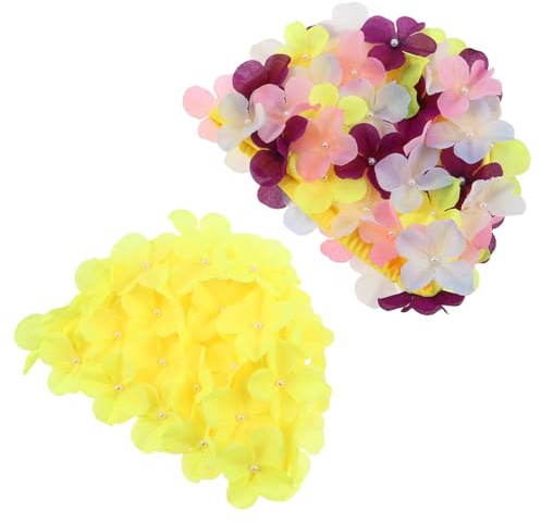 OSOLADY 2er-Pack Damen-Badekappen mit Blütenblattmuster – 3D-Blumen-Badekappen – Duschhauben für Mädchen mit langem oder kurzem Haar, elastischer Strand- und Schwimmturban