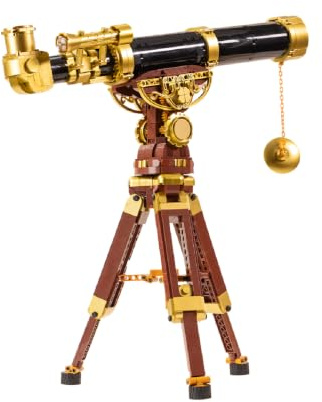 PANTASY Vintage Teleskop Klemmbausteine Set für Erwachsene | Vintage-Teleskop mit verstellbarem Stativ, Spiegelsichtsystem, 3 austauschbaren Sternkarten und edler Metalloptik