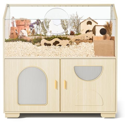 BUCATSTATE Hamsterkäfig mit Unterschrank und Rollen (Holzfarbe 0,5㎡) | Großer Holz Kleintierkäfig Hamster Gehege für Hamster Maus Rennmaus Zwerghamster Goldhamster