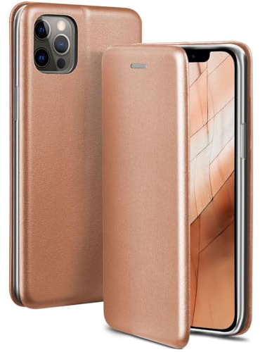 ONEFLOW Business Case für iPhone 12/12 Pro Handyhülle klappbar mit Standfunktion, Klapphülle Flipcase Cover Dünn, PU Leder Hülle mit Kartenfach, 360 Grad Schutzhülle, Rosegold