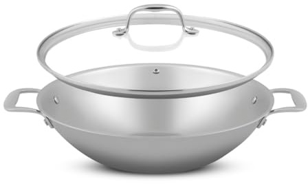 Sola Wokpfanne - 32cm Green Cooking - Dreilagiger Edelstahl - mit Glass Deckel - Geeignet für alle Herdarten incl Induktion - 100% PFTE & PFOA Frei - Backofengeeignet - Spülmaschinenfest