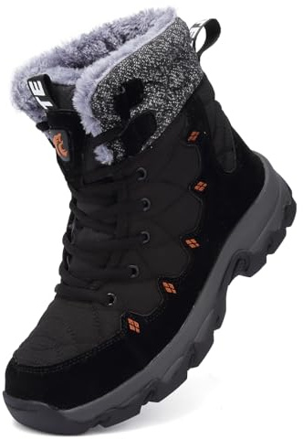 Unitysow Stivali da Neve Uomo Donna Caldi Pelliccia Stivali da Invernali All'aperto Impermeabili Scarpe da Neve Casual Stringate Stivaletti Scarpe da Inverno,Nero,45 EU