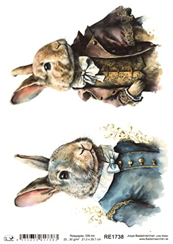 Josys Bastelmärchen Reispapier A4 Strohseide Decoupage Ostern Hase in Vintage Anzug RE1738