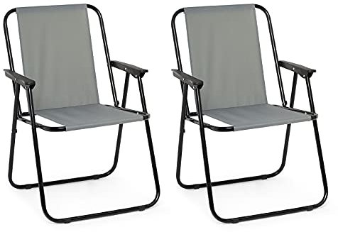 Mondeer Campingstuhl klappbar 2er Set, Klappstuhl mit Armlehne, Tragbarer Angelstuhl bis 90kg für Camping Strand Garten Terrasse, Grau