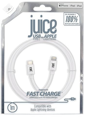 Juice iPhone Charger Cable 1M, MFi Certified Lightning to USB-C Charging Cable Fast Charger for iPhone 14 13 12 11 Pro Max XR XS X 8 SE iPad – White