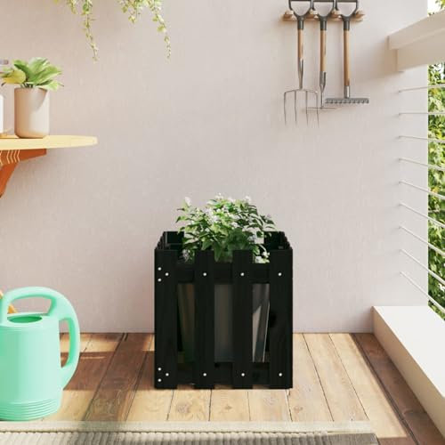 ARKEM Pflanzkübel Lattenzaun-Design Schwarz 40x40x40 cm Kiefernholz Balkon Blumenkasten Vertikaler Garten