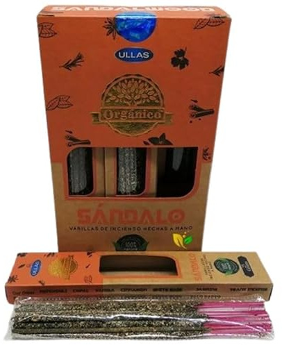 3 Cajas de Incienso Orgánico en Varillas Hecho a Mano 25gr x3 Hecho en India Resina y aceites Esenciales 100% Natural (Sándalo)