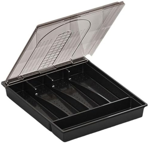 Comphic Organisateur avec Couvercle, Boîte de Rangement pour Couverts et Couverts en Plastique, Compartiments Couverts, Plateau à Ustensiles pour Tiroir de Cuisine B