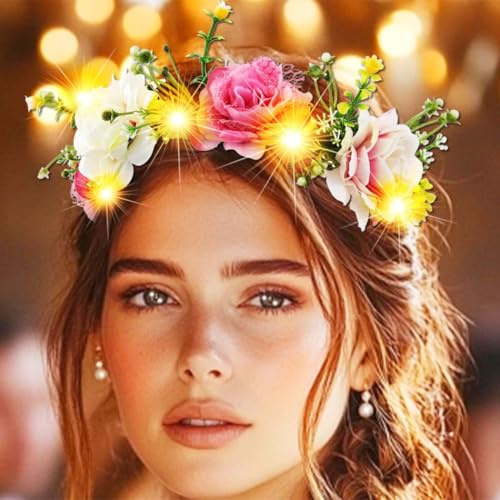 Jovono Leuchtendes Blumen-Stirnband, Braut-Haarschmuck, Kopfschmuck für Damen (warm, Einheitsgröße)