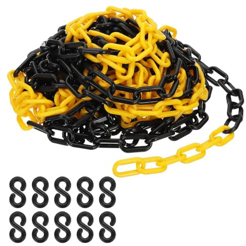 PATIKIL Yellow/Black Plastic Chain, 39 ft 6mm Safety Barrier Chain for Crowd Control, Queue Line, Parking, Fence, Gate, Concert, Construction Site and Decoration