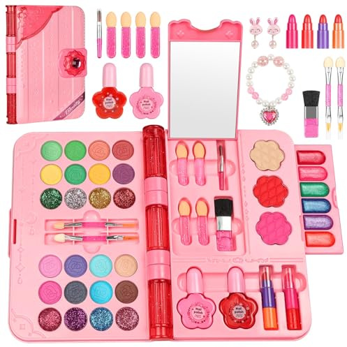 Aomig Trucchi Bambina Set, Scatola per Il Trucco degli Ombretti per Bambini in Stile Libro, Regalo Trucchi Bambina Set per Il Compleanno di Halloween Carnevale Natale, Ragazze Trucco Set per 3-8 Anni