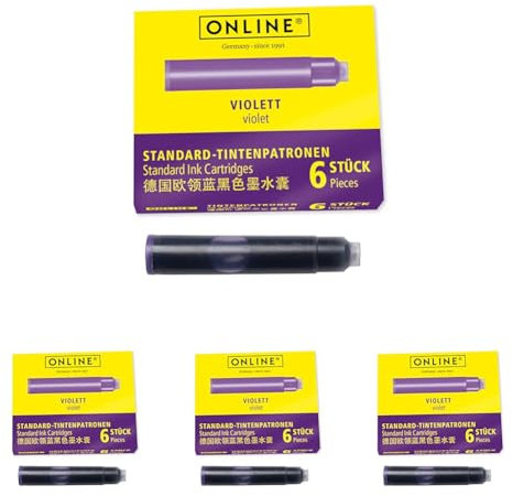 ONLINE Standard Ink cartridges, Universal Fountain Pen Ink, Compatible with All Common Standard Fountain pens, 6 Pieces, Lilac