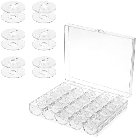 Dreamil Nähmaschine Spulen Box,25 Fächer Kunststoff-Nähspule,Spulenbox aus Kunststoff,Spulenaufbewahrungsbox,für Gängige,Spule Nähmaschine (Transparente Farbe)