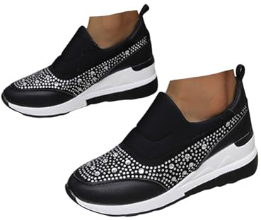 Xbemkste Damsneakers med kilklack, snygga fritidsskor med strass, bekväma mjuka slip-on-sneakers, promenadskor, ventilerande slip-skor, kostymskor