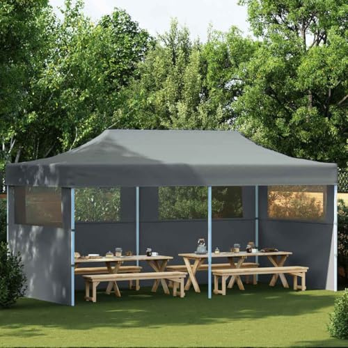 Mokuyary popup-festtält med sidoväggar, vikbart 3 x 6 m antracit, paviljong trädgårdstält, festtält, trädgårdspaviljong för trädgård, fest, festival, bröllop