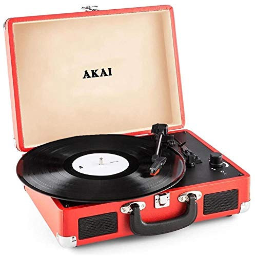 Akai - Tocadiscos de maletín Vintage, Compacto, Reproductor portátil 33-45-78 RPM, Rojo
