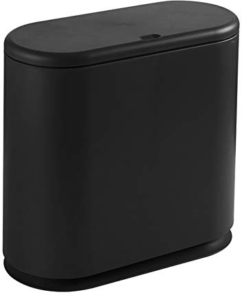 NILICAN 10 Liter / 2.64 Gallon Creative Cover Type Pop Cover Abfallkorb Kunststoff mit Deckel Bad Küche Schlafzimmer Büro Oval Spaltmülleimer Schwarz