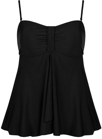 Hilor Dam Flyaway Tankini Top Bandeau baddräkt blommig baddräkt mage döljer badkläder, Svart, 44