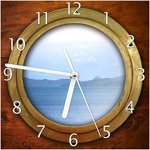 Wallario Design-Wanduhr Guckloch aus dem Boot aus Glas, Motiv-Uhr Größe 20 x 20 cm, weiße Zeiger