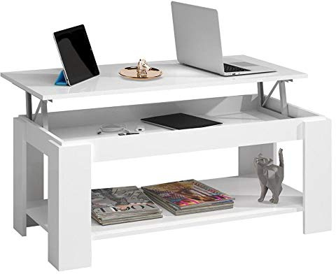 BAKAJI Tavolino da Caffè Soggiorno con Rialzo e Contenitore Tavolo Divano Salotto Design Moderno Apribile in Legno Melaminico Dimensione 100 x 50 x 43 cm (Bianco)