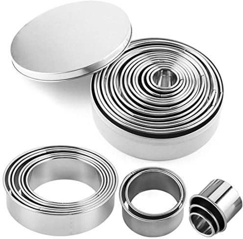 O-Kinee Cortapastas Redondo, Cortadores Galletas para Reposteria Bizcocho Pastel Cookie Fondant Tarta, con Caja, 11 Piezas