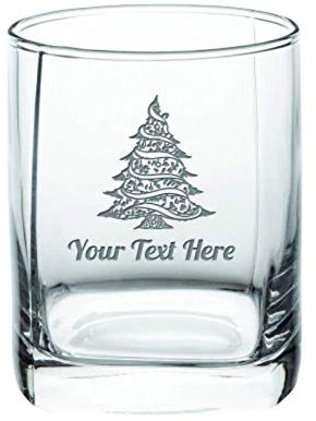 Be-Creative Vidrio personalizado grabado con cualquier texto Un regalo de Navidad para bebidas de cristal – (vaso de whisky cuadrado)