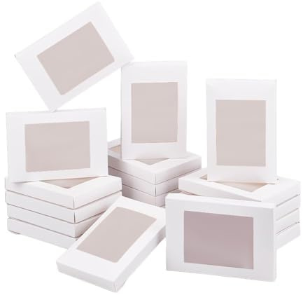 BENECREAT 30 Packungen 12.5x8.5x1.5 cm weiße Kraftpapier Box mit durchsichtigem PVC Fenster Geschenkbox für Schmuck Speicher Display, Hochzeit, Valentinstag