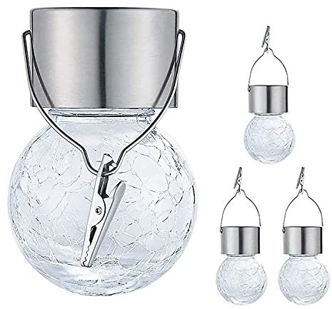 4pcs Solarlampen Außen,SUAVER Wasserdicht Solar Laterne Hängend LED Solarleuchte Garten Dekoratives gebrochenes Glas LED-Kugellichter Landschaftslicht für Zaun Baum Regenschirm Balkon (Weiß)