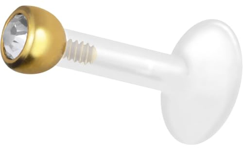 PIERCINGLINE PTFE Labret mit Innengewinde | TITAN AUFSATZ KRISTALL | Piercing Lippe Nase Ohr Helix | Farb & Größenauswahl