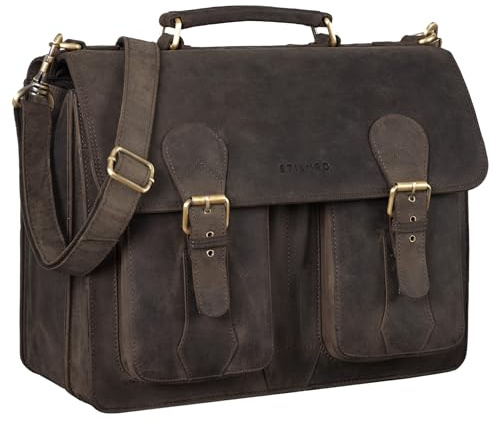 STILORD Kronos Aktentasche Leder Herren Lehrertasche Leder-Tasche Büro Business groß Arbeitstasche Umhängetasche Vintage Echtleder aufsteckbar Farbe:Sepia - braun