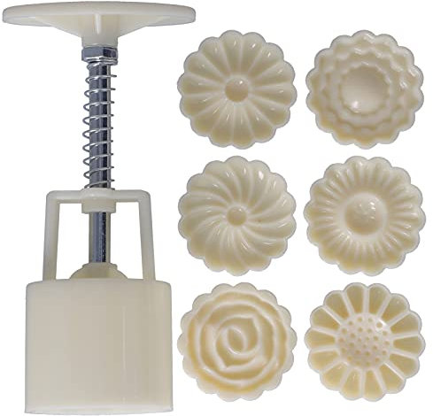 BORDSTRACT Moon Cake Mould 6 PCS, Flower Press with 6 Patterns, Cake Decorating Utensils, DIY Baking Tools for Pastry and Mooncakes(2#)