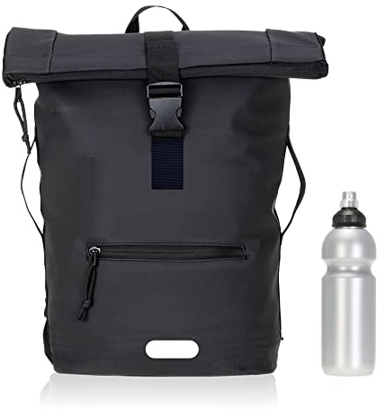 Elephant Rucksack Time Bag A4 Plane 12825 Black Uni +Flasche | Schwarz Damen Herren Kurierrucksack Roll-Top Fahrradrucksack Sport Fitness 23 Liter Freizeit Brustgurt Fahrrad Laptopfach