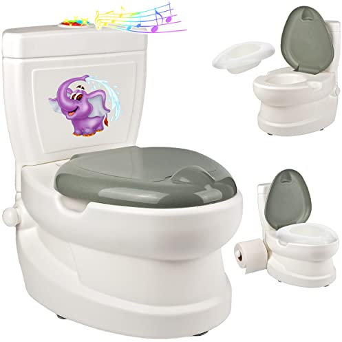 alles-meine.de GmbH Kindertoilette/Töpfchen Spülgeräusch + Licht Pinguin mit Wasserspülung Sound - Nachttopf/Babytopf - mit Deckel - weiß - Musik - Toilettentrainer - B..