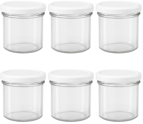 Vitrea 6x Marmeladengläser 125 ml - mit Deckel Weiß TO 66 - Einmachgläser zum befüllen mit Schraubdeckel - Sturzgläser für Marmelade Schraubgläser - leere Gläser - 6 Stück