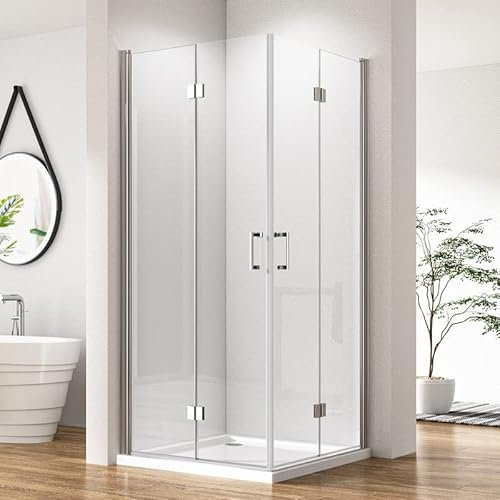 Eckeinstieg Duschkabine Falttür 70x80cm Silber Doppel Faltbar Duschabtrennung, Faltbare Duschwand mit 5 mm Nano ESG-Sicherheitsglas Komplettdusche Glas Leichte Reinigung, Duschtür Höhe 195 cm