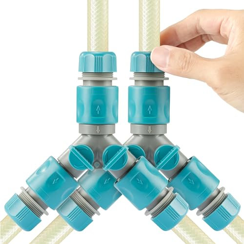 Navaris 2X 2-Wege-Verteiler mit Absperrventil - Doppel Anschluss Gartenschlauch Set - 2er Set zweiseitiger Schlauch Adapter mit 1/2 Quick Connector - regulierbar