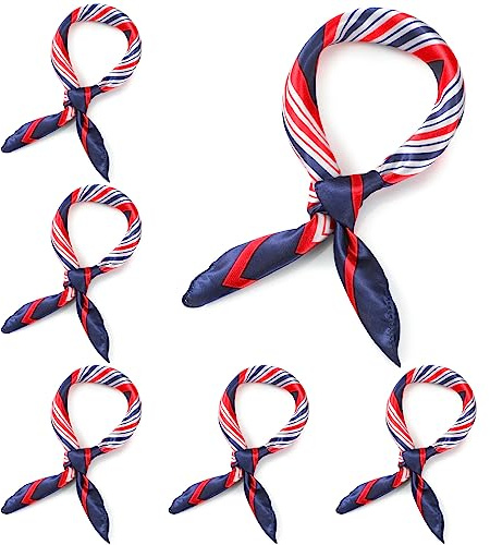 Hicarer 6 Écharpes Carrées Nautiques Foulard Marin Rouge Blanc Bleu Écharpe en Soie Imitée pour Hôtesse de l'Air (Frais)