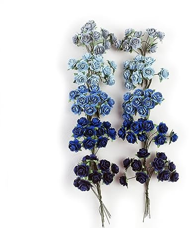KADADSA 100 pcs Tiny Artificial Roses Mixed Dark and Light Blue Shade Five Color Mulberry Paper Flower 15-18 mm Flower Wedding Scrapbooking