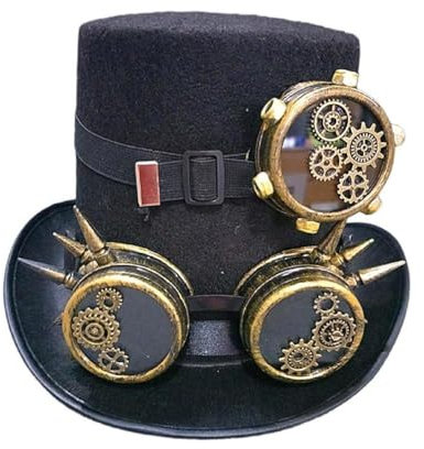 KieTeiiK Halloween Mit Brille Zylinder Steampunk Kostüm Zubehör Cosplay Prop Für Männer Frauen Vintage Steampunk Damen Mann