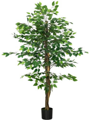 HOMCOM Plante Artificielle Arbre Ficus 1,50 m Pot Inclus Vert