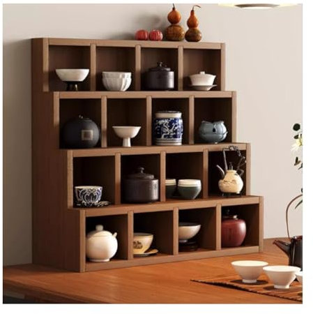 Vintage Holzregale, Rustikaler Reisebecher-Becherhalter Zum Sammeln Aus Verbranntem Holz, Kaffeetassen-Präsentationsständer, Vintage Tassenhalter für Die Küche ( Farbe : Natural , Größe : 43x14x39cm )